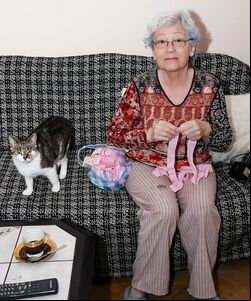 extremely old grandma and toys